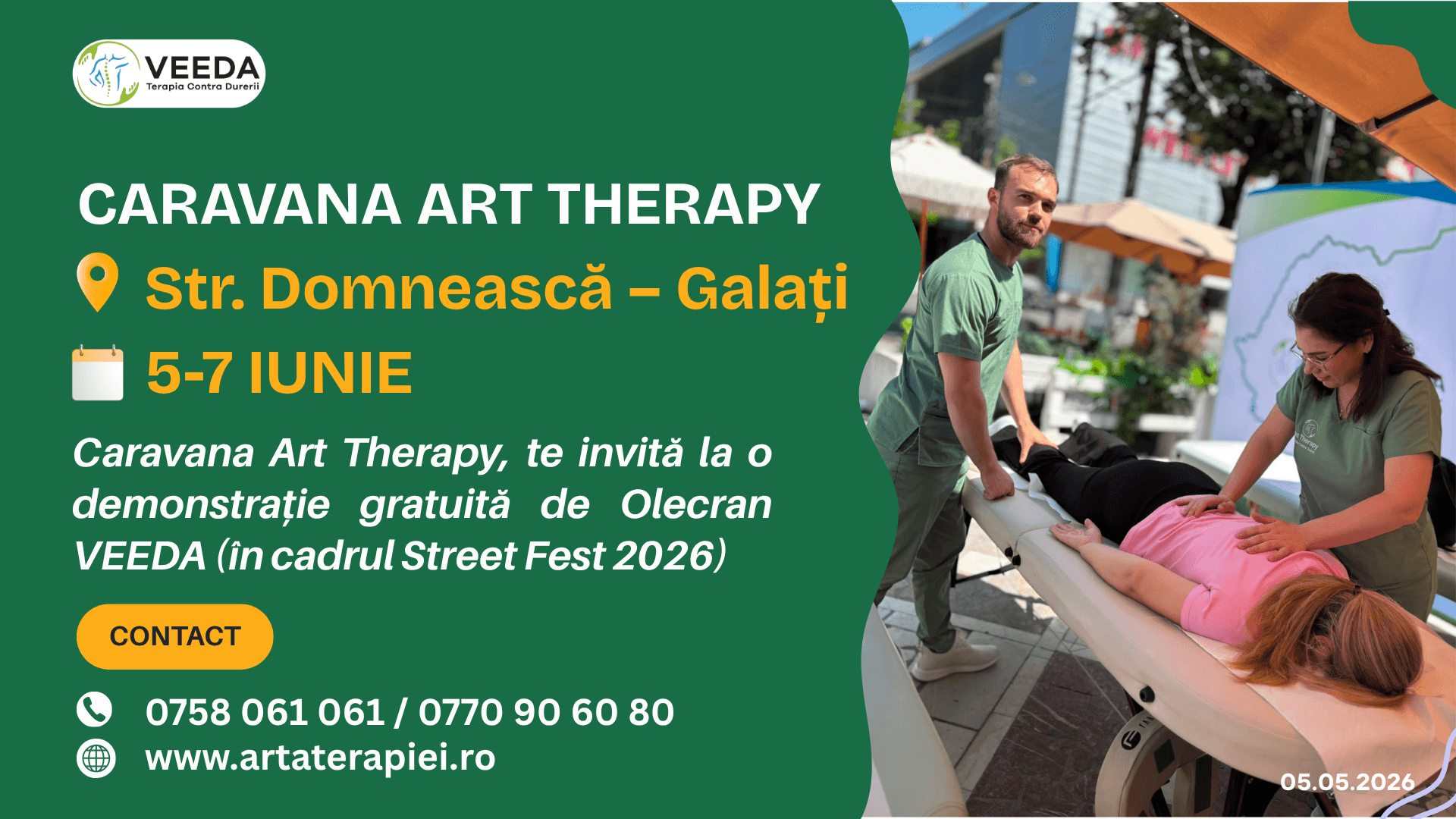 Caravana Art Therapy la Street Fest Galați 2026: terapii gratuite de Olecran VEEDA și feedback real de la participanți