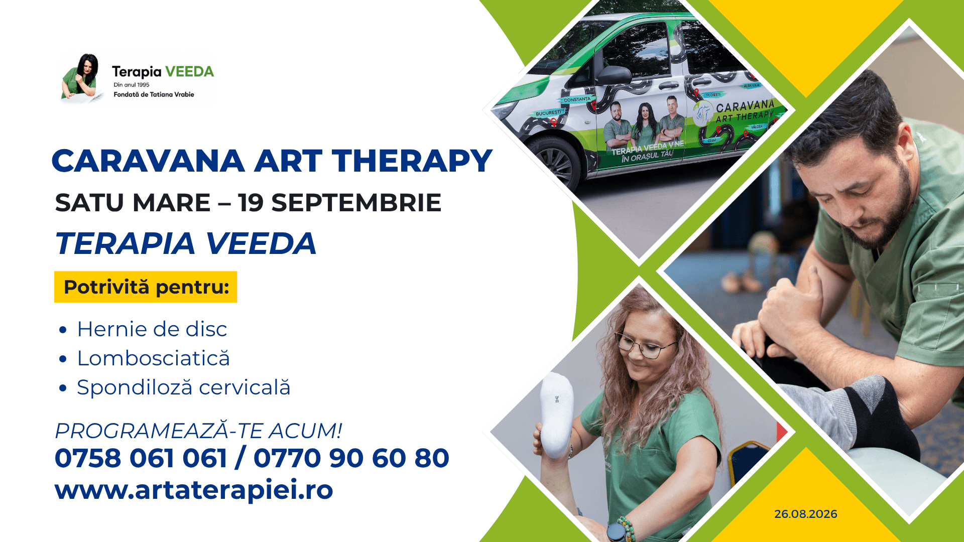 Te întorci greu de pe o parte pe alta în pat? Durerea de spate care nu te lasă nici noaptea. Caravana Art Therapy ajunge în Satu Mare pe 19 septembrie