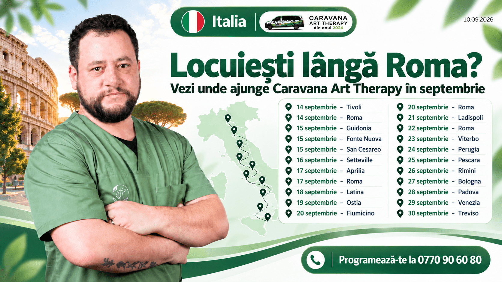 Locuiești lângă Roma? Vezi unde ajunge Caravana Art Therapy în septembrie