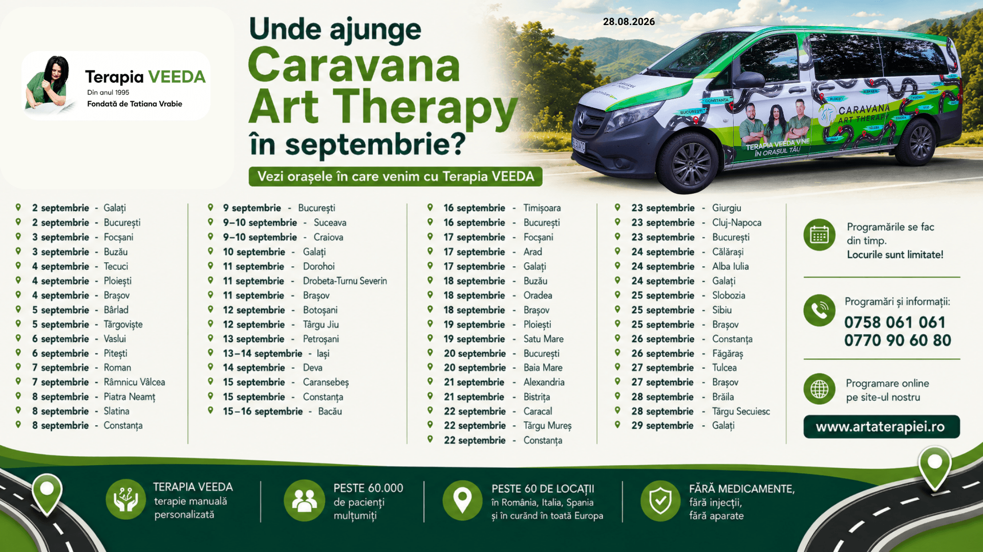 Unde ajunge Caravana Art Therapy în septembrie? Vezi orașele în care venim cu Terapia VEEDA