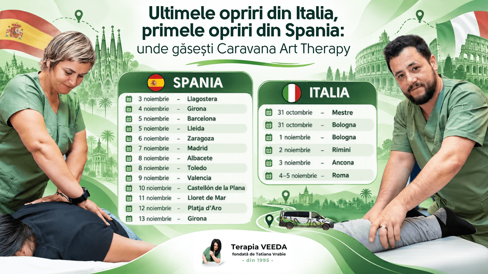 Ultimele opriri din Italia, primele opriri din Spania: unde găsești Caravana Art Therapy