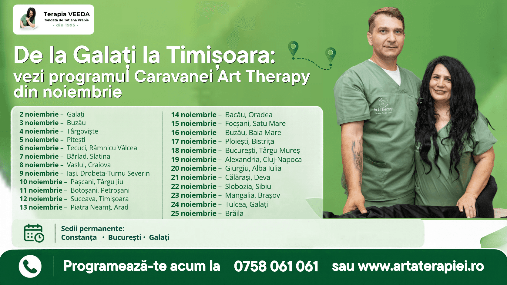De la Galați la Timișoara: vezi programul Caravanei Art Therapy din noiembrie