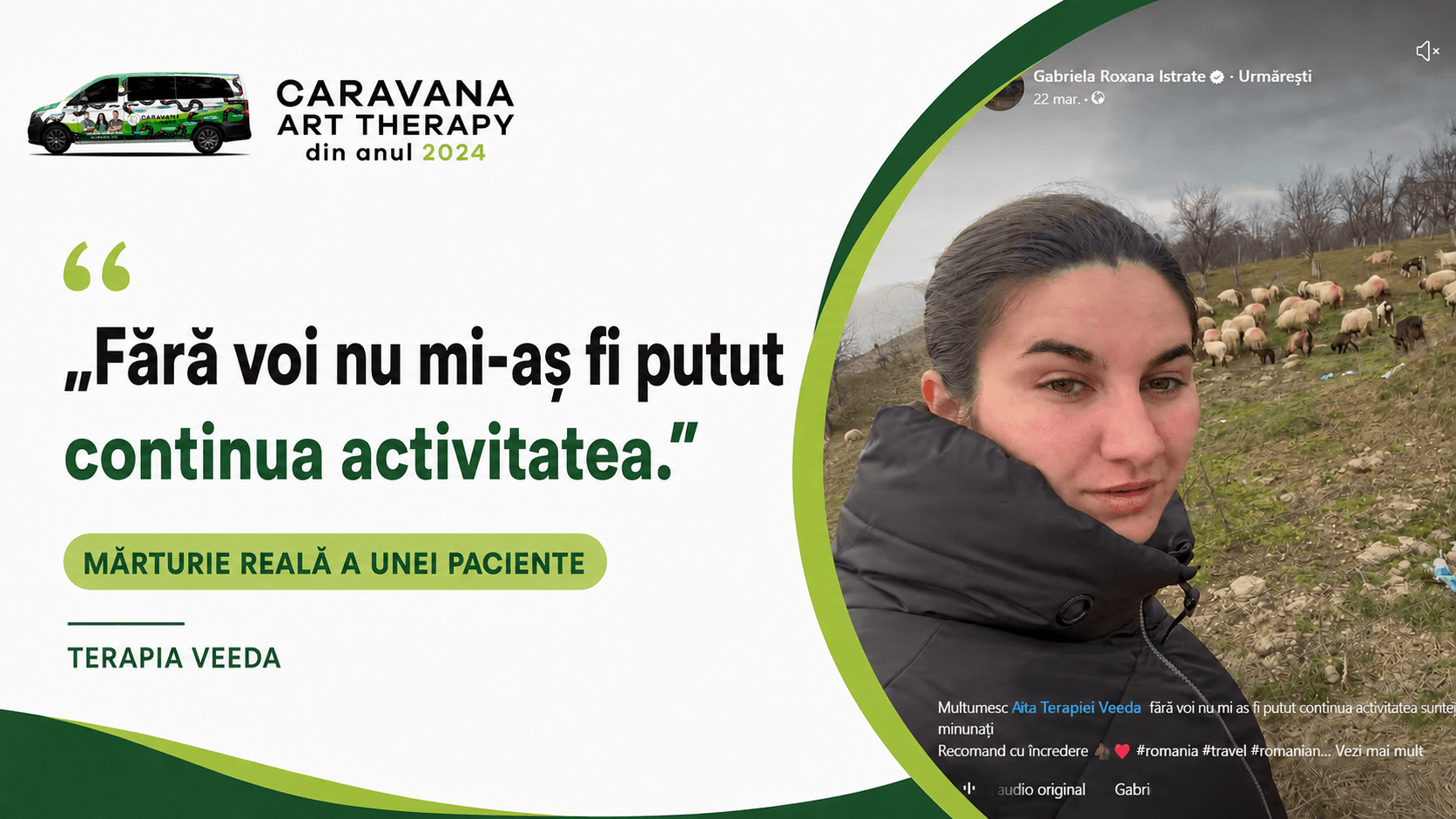 Mărturie video a unei paciente despre experiența sa cu Terapia VEEDA și Caravana Art Therapy