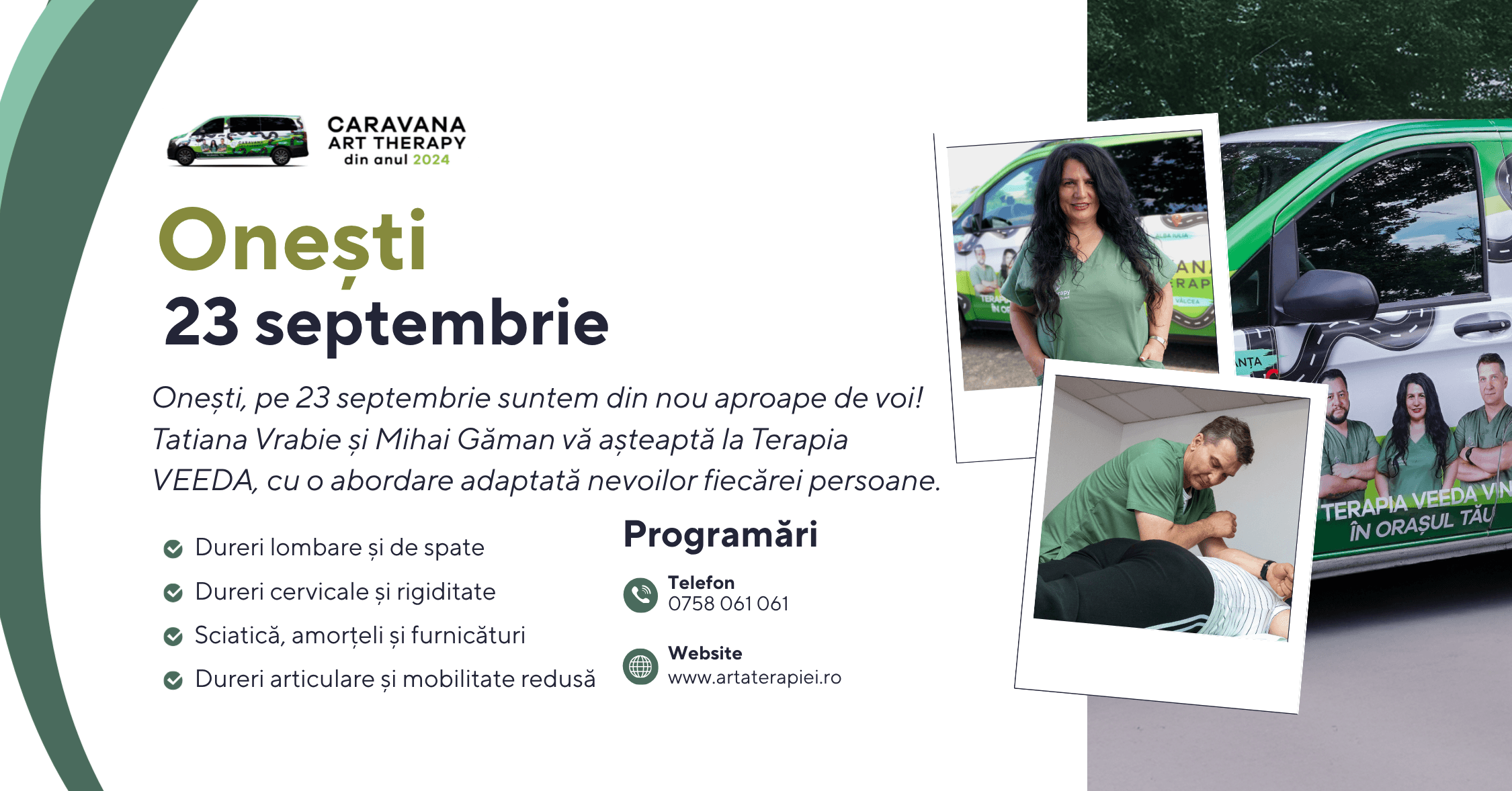 Tatiana Vrabie și Mihai Găman ajung cu Terapia VEEDA la Onești pe 23 septembrie