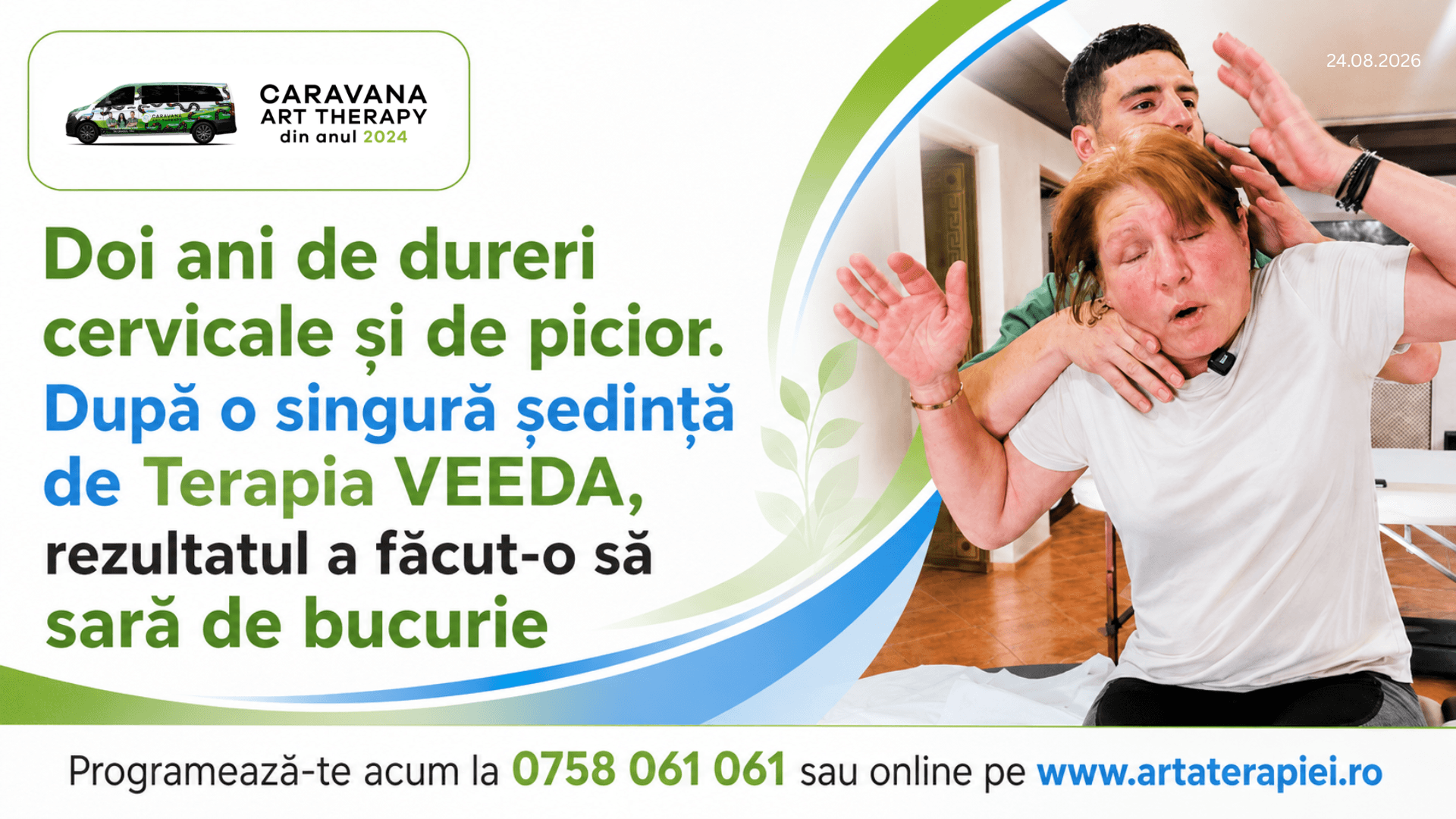 Doi ani de dureri cervicale și de picior. După o singură ședință de Terapia VEEDA, rezultatul a făcut-o să sară de bucurie