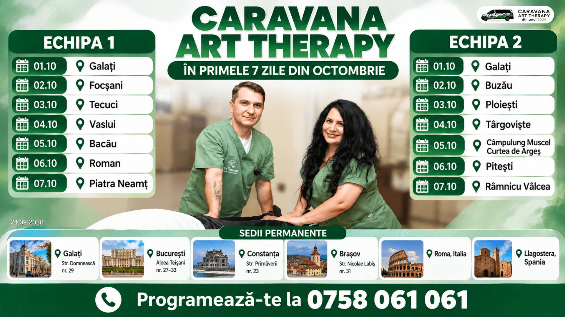 Vezi unde ajunge Caravana Art Therapy în primele 7 zile din octombrie. Două echipe pornesc simultan la drum