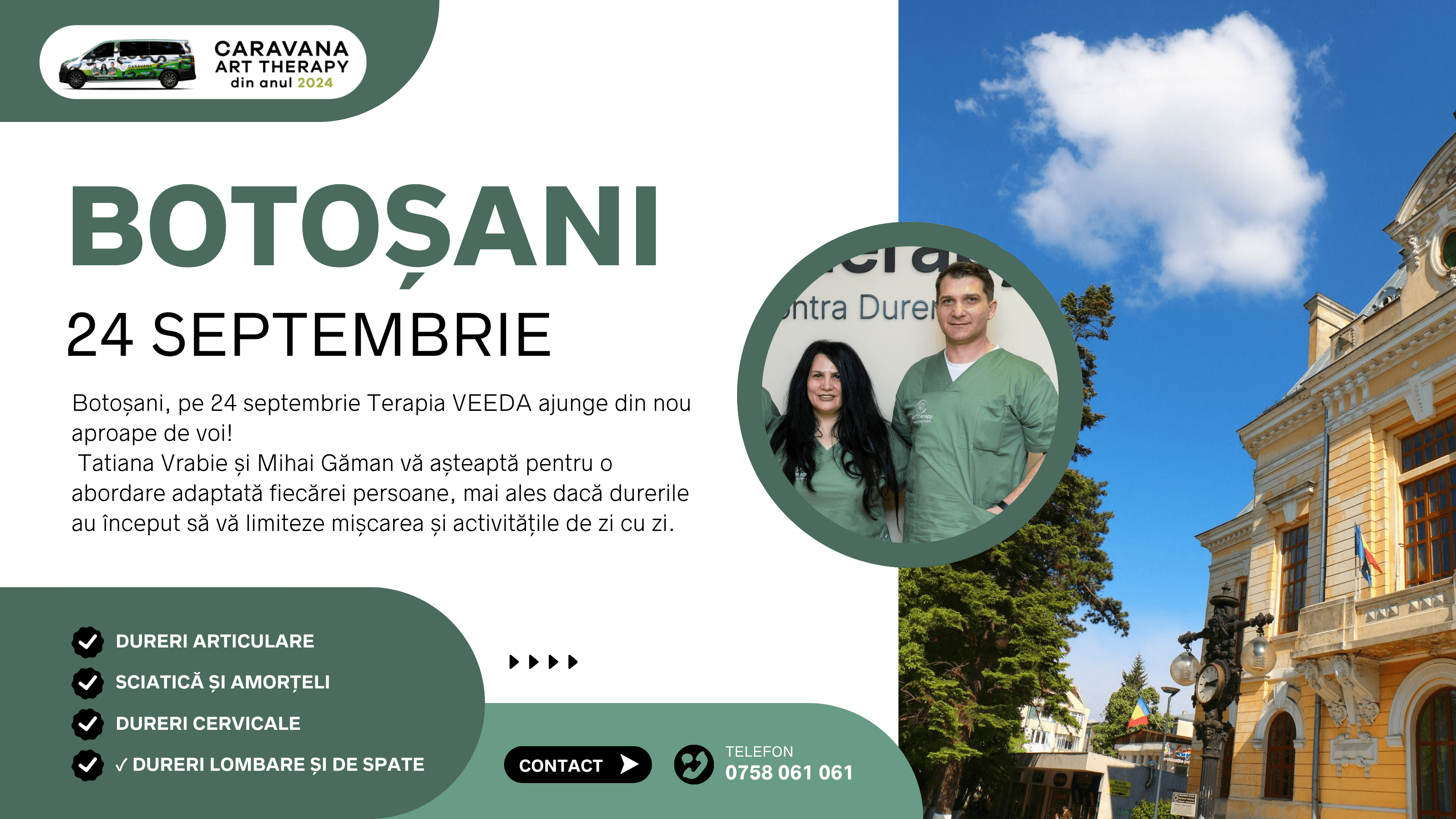 Tatiana Vrabie și Mihai Găman la Botoșani cu Terapia VEEDA pe 24 septembrie