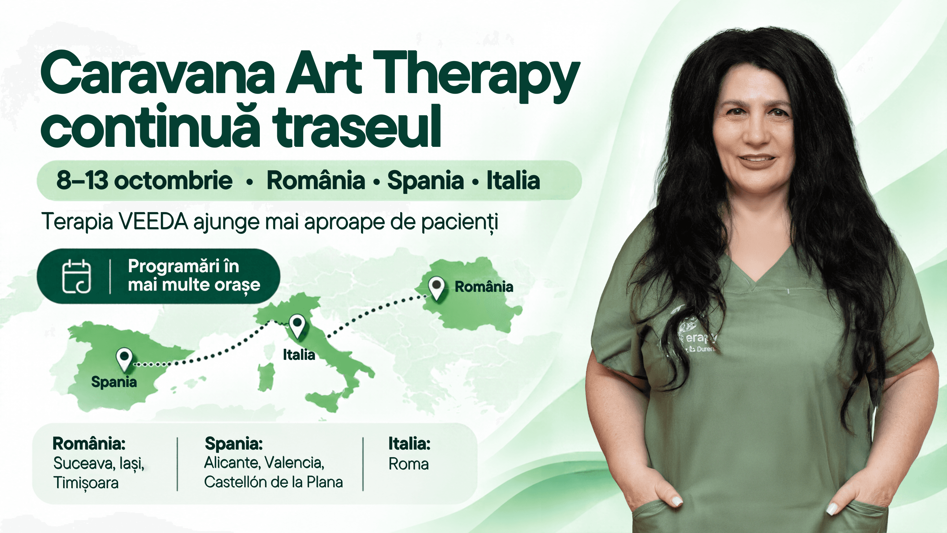 Program Caravana Art Therapy 8–13 octombrie: unde găsești Terapia VEEDA în România, Spania și Italia