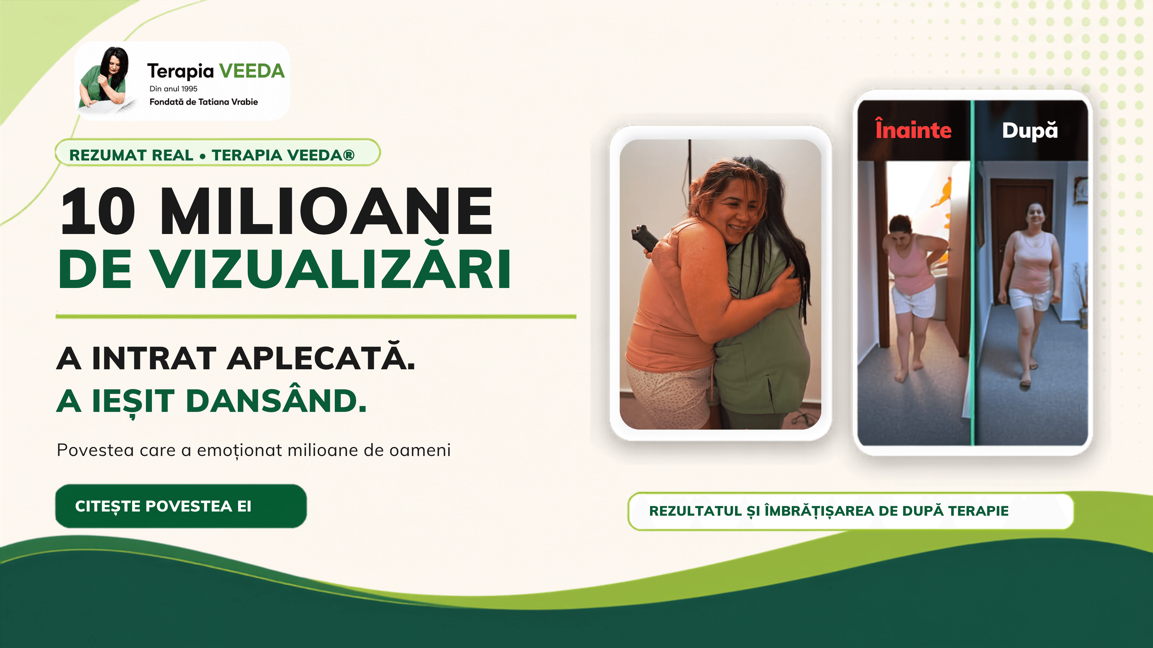 Pacientă cu durere de spate care coboară pe picior, înainte și după Terapia VEEDA